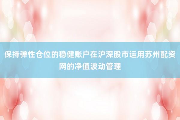 保持弹性仓位的稳健账户在沪深股市运用苏州配资网的净值波动管理
