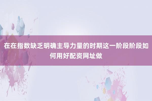 在在指数缺乏明确主导力量的时期这一阶段阶段如何用好配资网址做