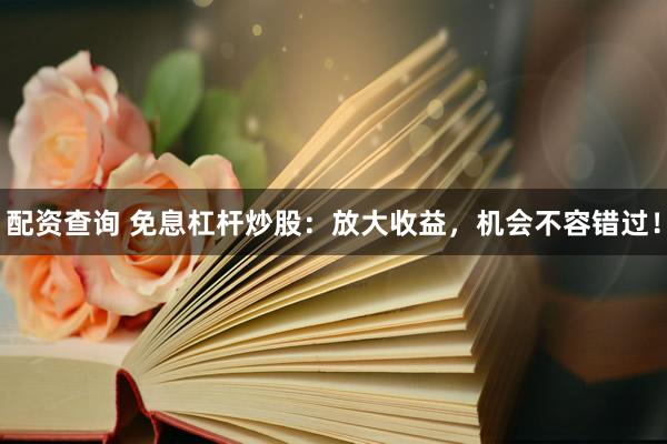 配资查询 免息杠杆炒股：放大收益，机会不容错过！